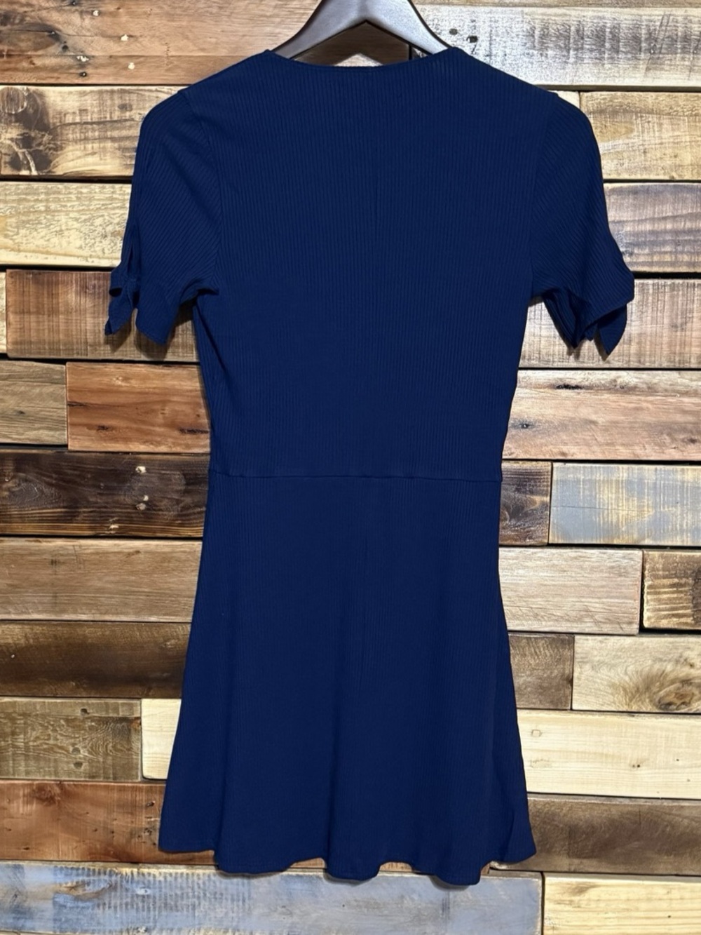 Reformation Navy Sara V-Neck Knit Mini Dress Tencel Stretch L Large EUC - Picture 3 of 10